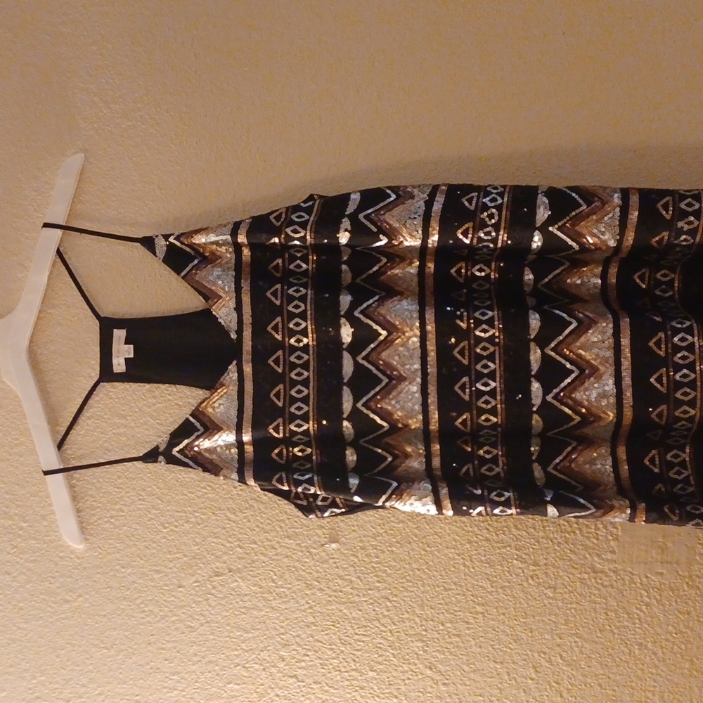 NWOT Hot and Delicious Large mini slip black, gold, silver dress